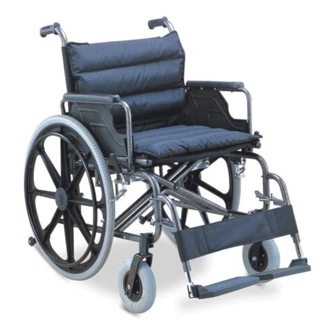 Wheelchair Steel/Nylon - Extra Wide Up To 125kg, Detach Arm And Foot Rests